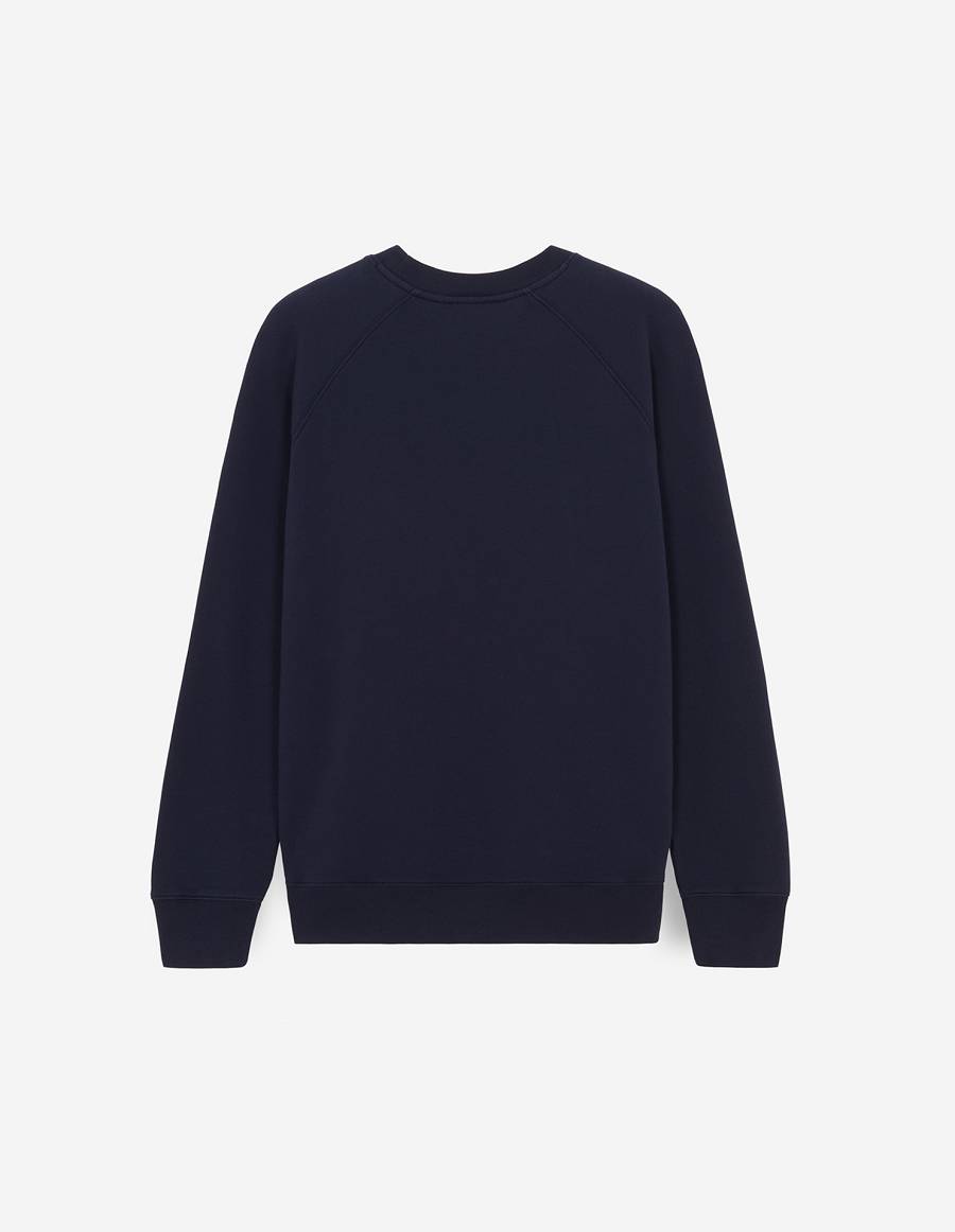 Navy Men's Maison Kitsune Chillax Fox Patch Classic Sweatshirts | AU-K0864