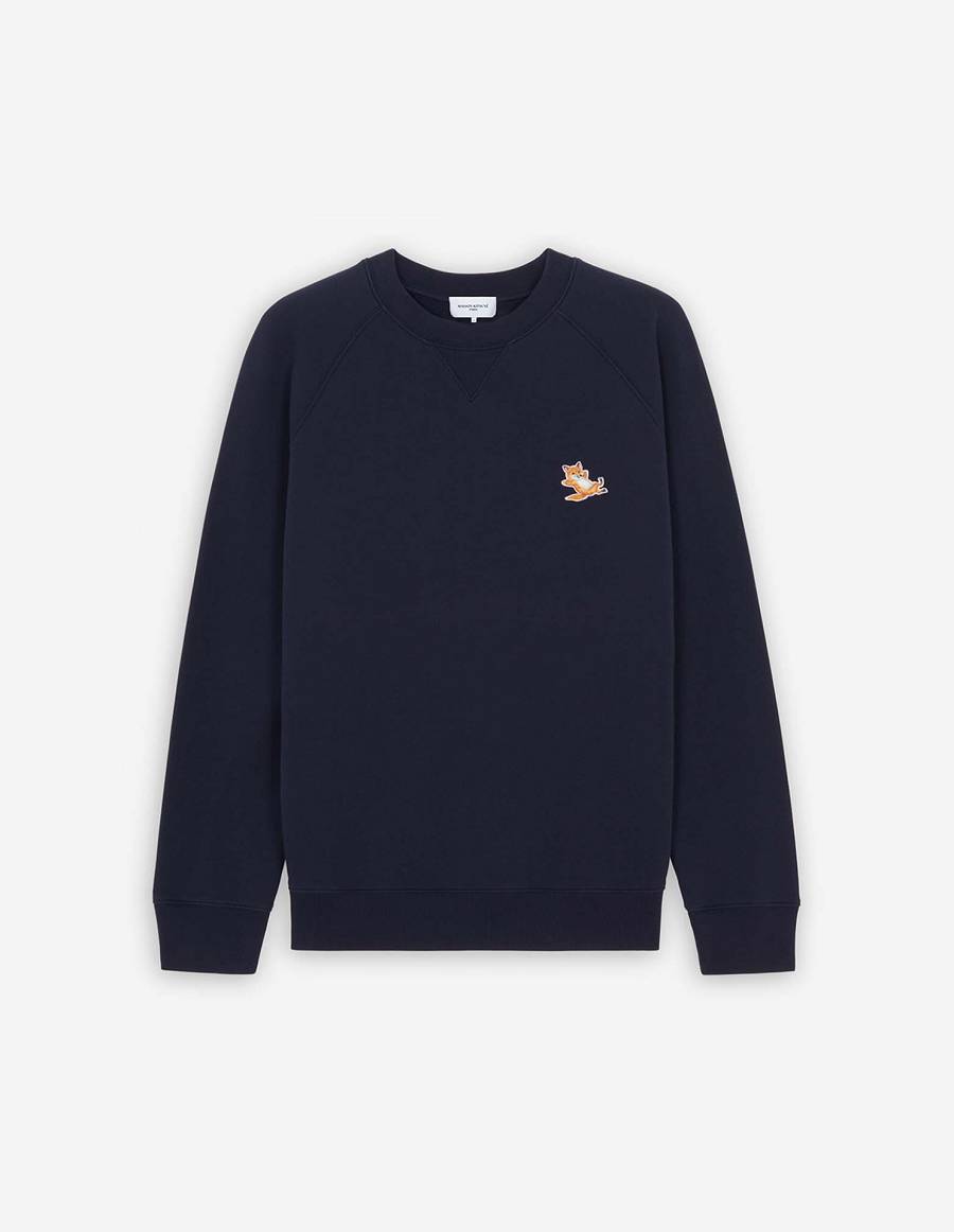 Navy Men\'s Maison Kitsune Chillax Fox Patch Classic Sweatshirts | AU-K0864