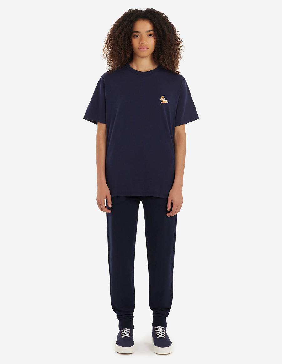 Navy Men's Maison Kitsune Chillax Fox Patch Classic Jog Pants | AU-P0587