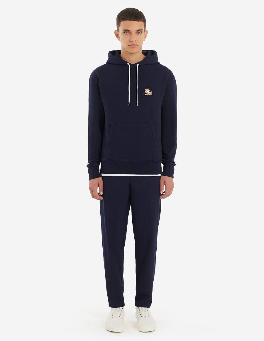 Navy Men's Maison Kitsune Chillax Fox Patch Classic Hoodies | AU-W0M07