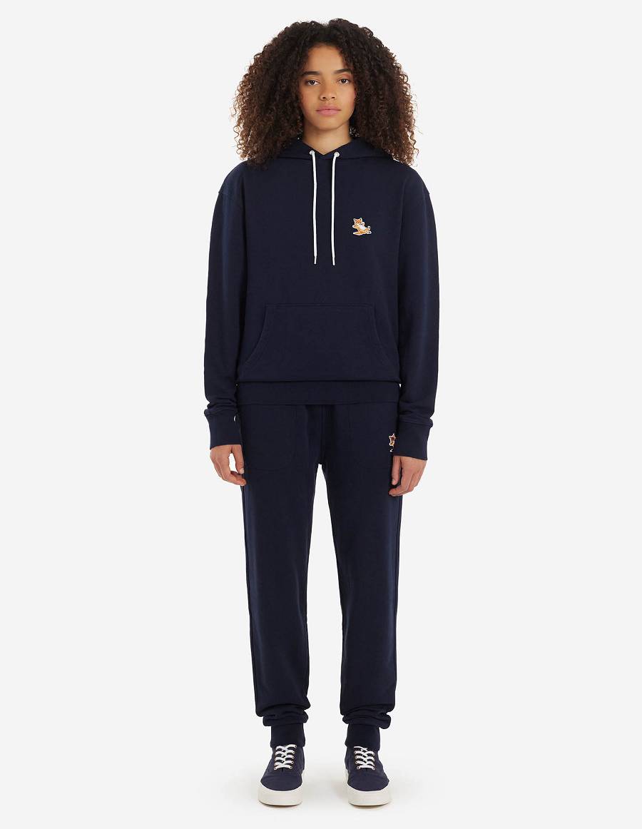 Navy Men's Maison Kitsune Chillax Fox Patch Classic Hoodies | AU-W0M07