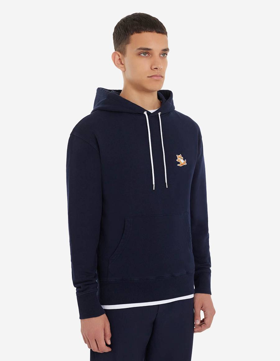 Navy Men's Maison Kitsune Chillax Fox Patch Classic Hoodies | AU-W0M07