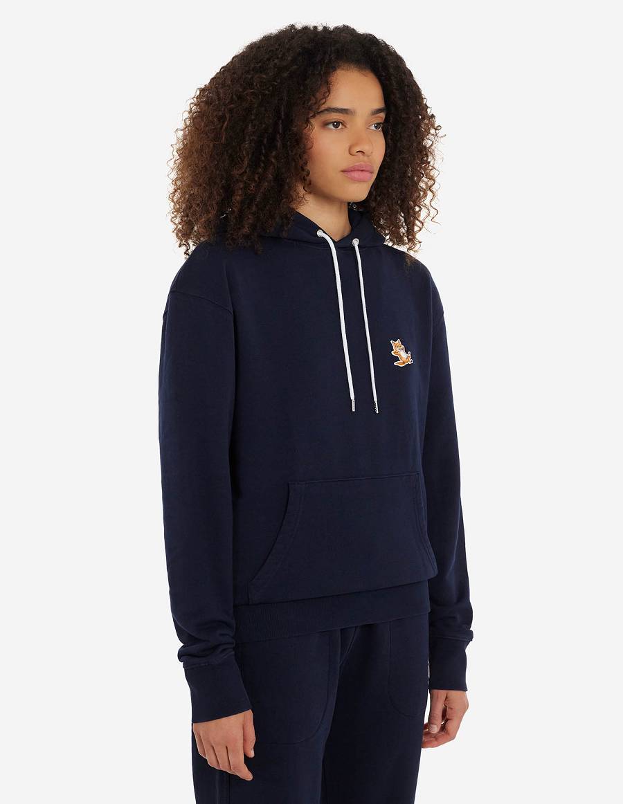 Navy Men's Maison Kitsune Chillax Fox Patch Classic Hoodies | AU-W0M07