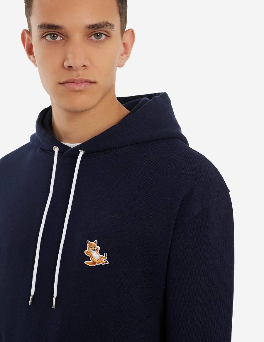 Navy Men's Maison Kitsune Chillax Fox Patch Classic Hoodies | AU-W0M07