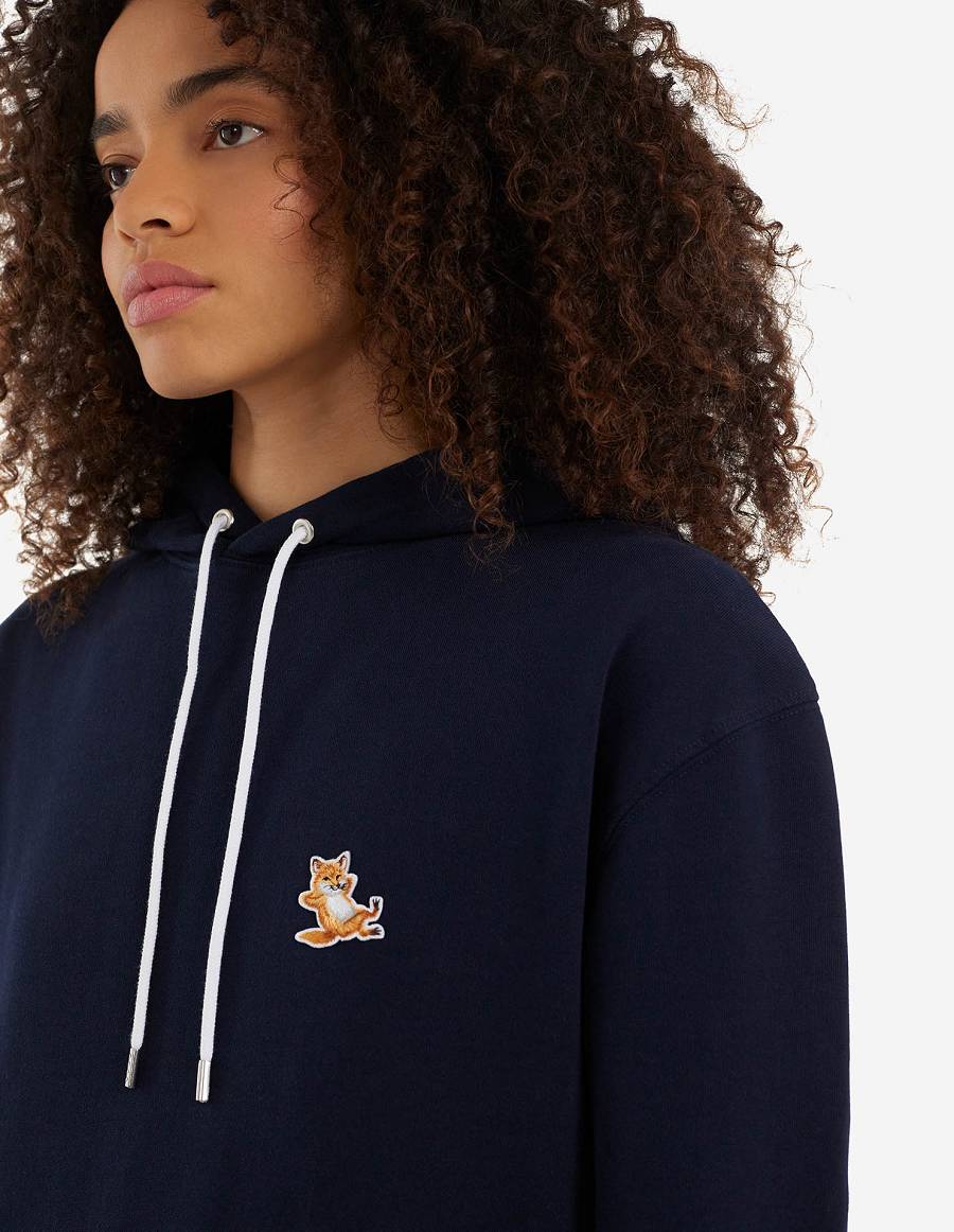 Navy Men's Maison Kitsune Chillax Fox Patch Classic Hoodies | AU-W0M07