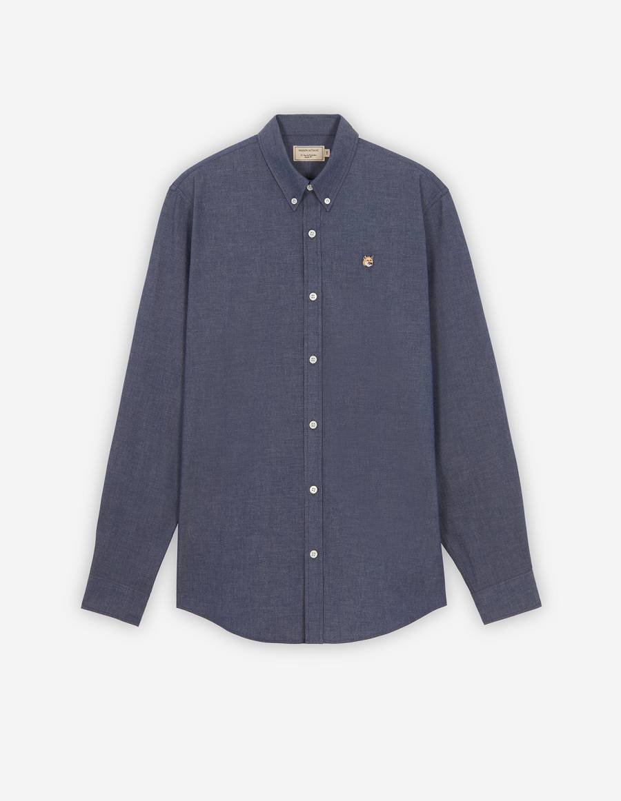 Navy Men\'s Maison Kitsune Fox Head Embroidery Classic Shirts | AU-Y0440