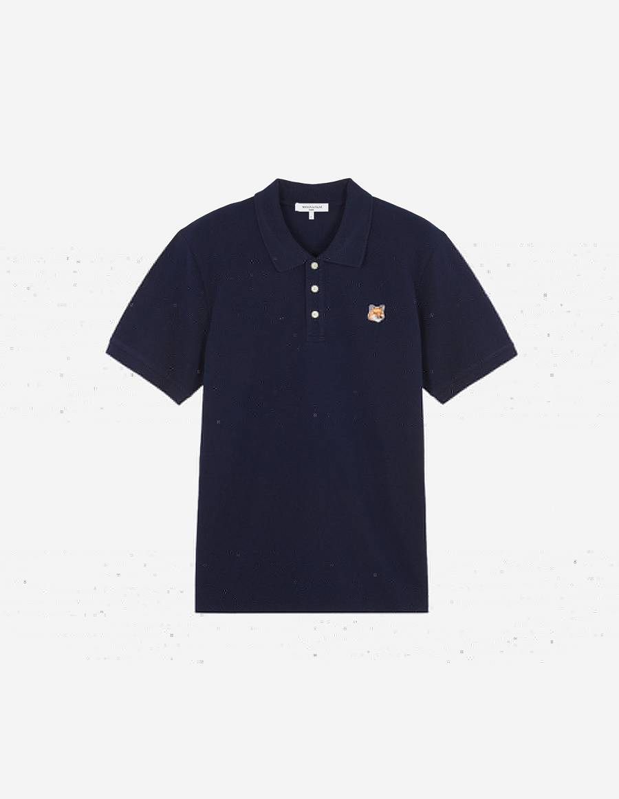 Navy Men\'s Maison Kitsune Fox Head Patch Classic Polo | AU-A0437