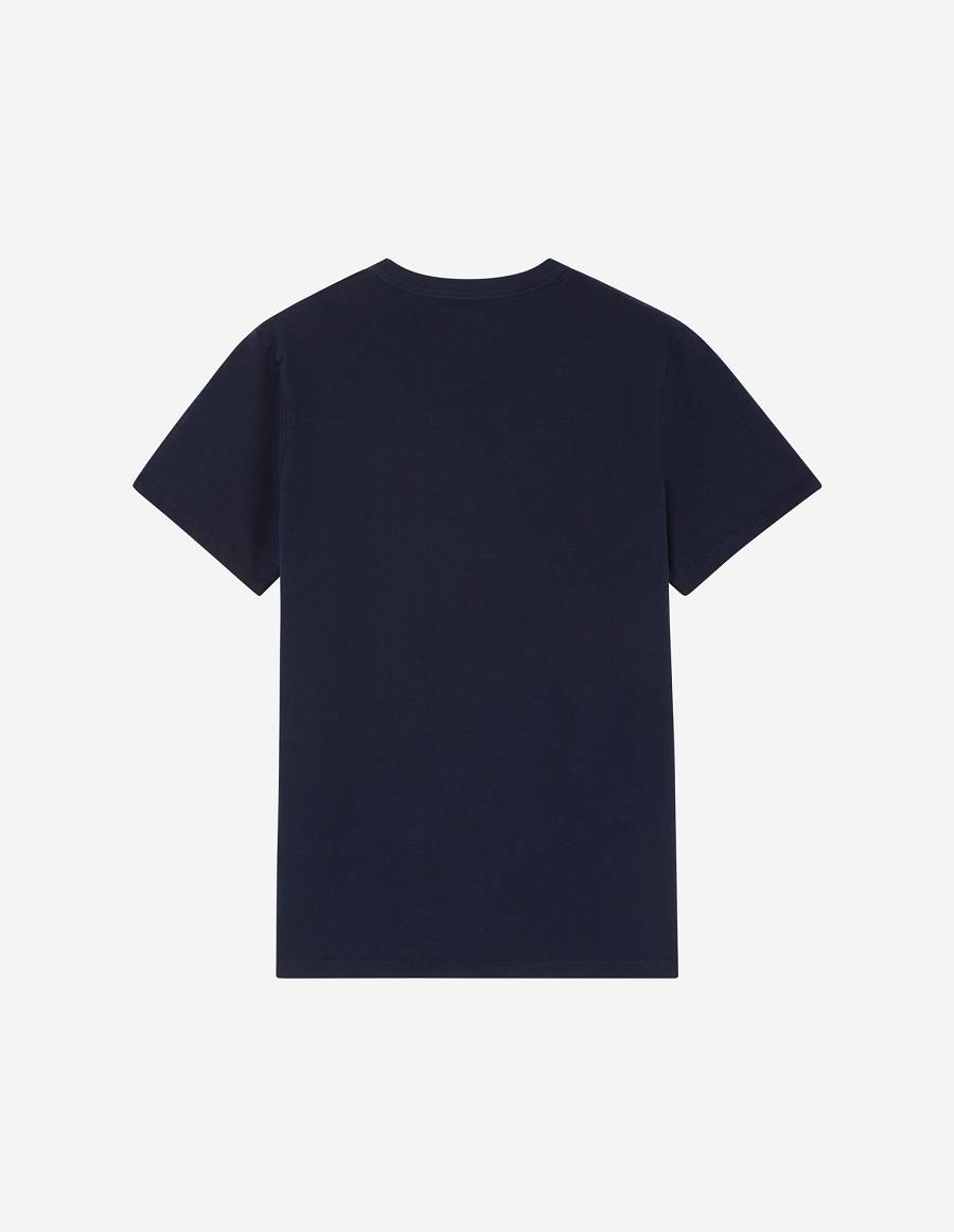 Navy Men's Maison Kitsune Fox Head Patch Classic T Shirts | AU-M0660