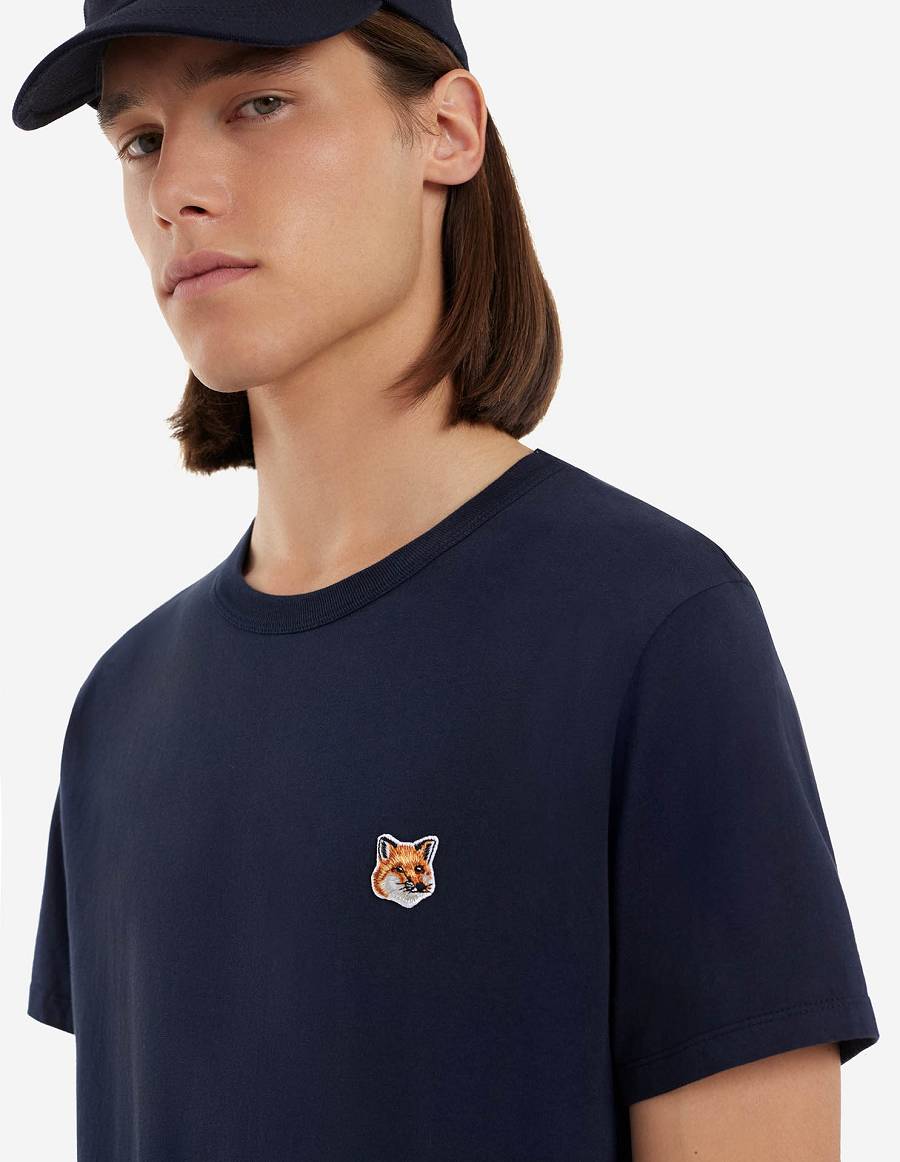 Navy Men's Maison Kitsune Fox Head Patch Classic T Shirts | AU-M0660