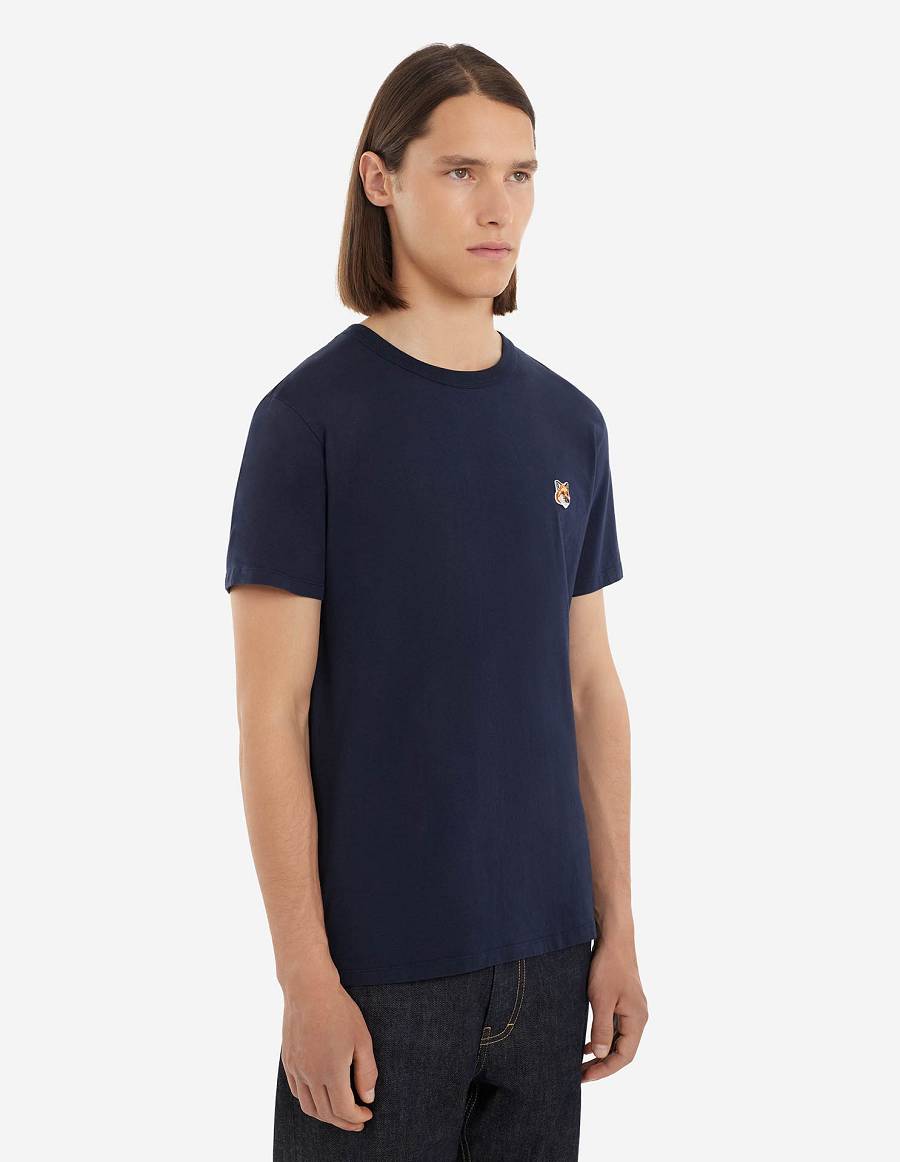 Navy Men's Maison Kitsune Fox Head Patch Classic T Shirts | AU-M0660