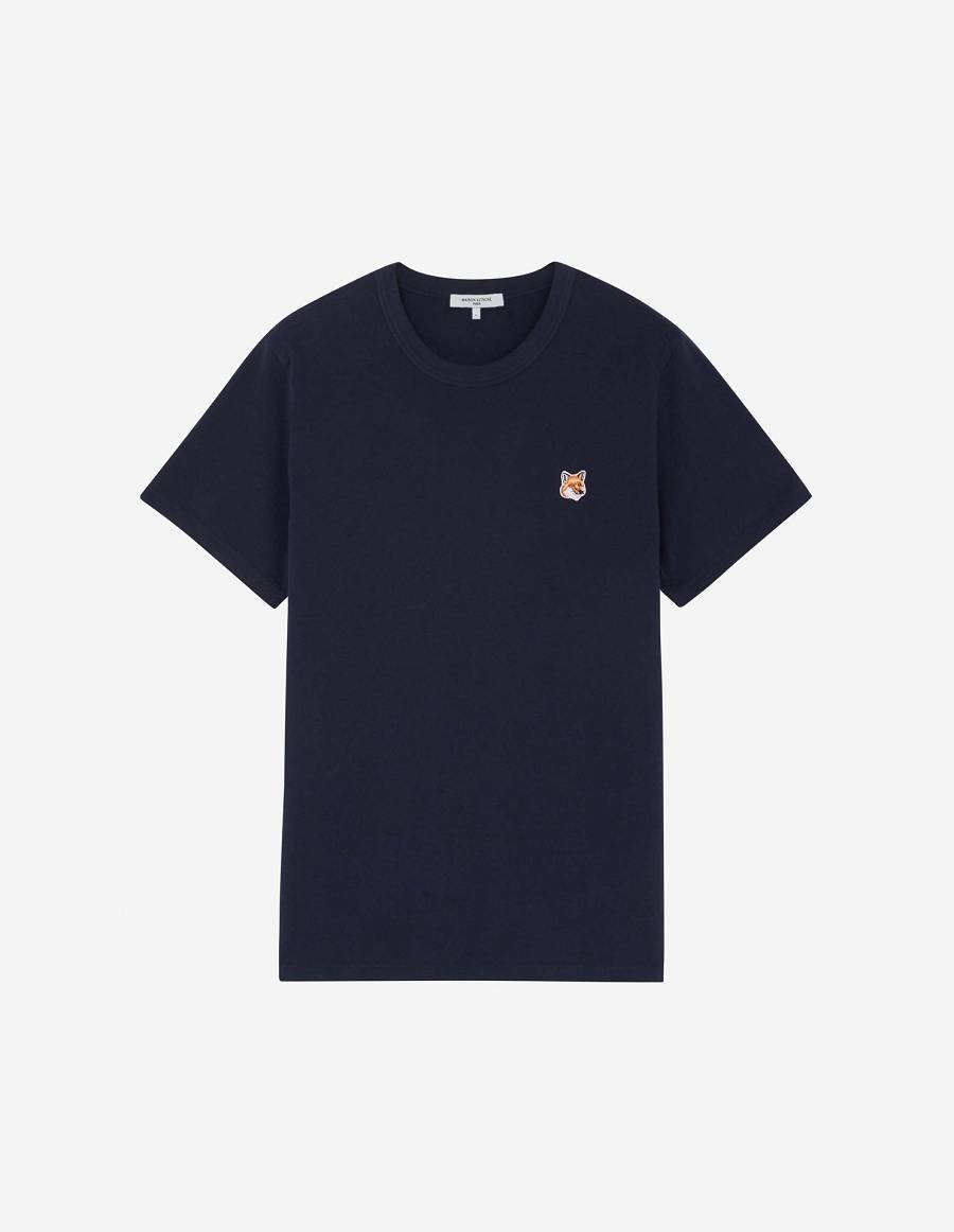 Navy Men\'s Maison Kitsune Fox Head Patch Classic T Shirts | AU-M0660