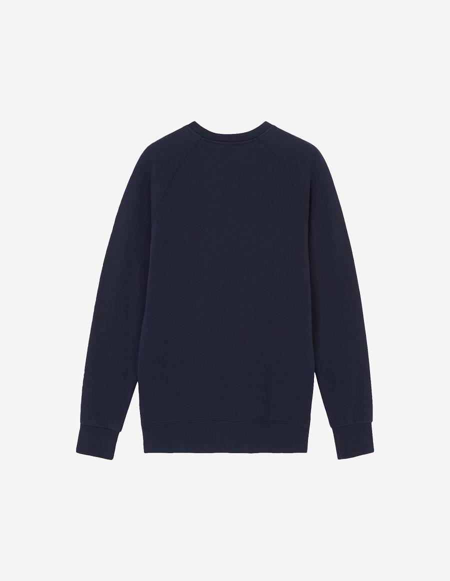 Navy Men's Maison Kitsune Fox Head Patch Classic Sweatshirts | AU-P0152