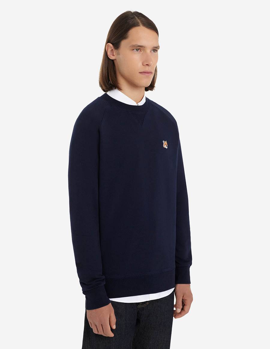 Navy Men's Maison Kitsune Fox Head Patch Classic Sweatshirts | AU-P0152