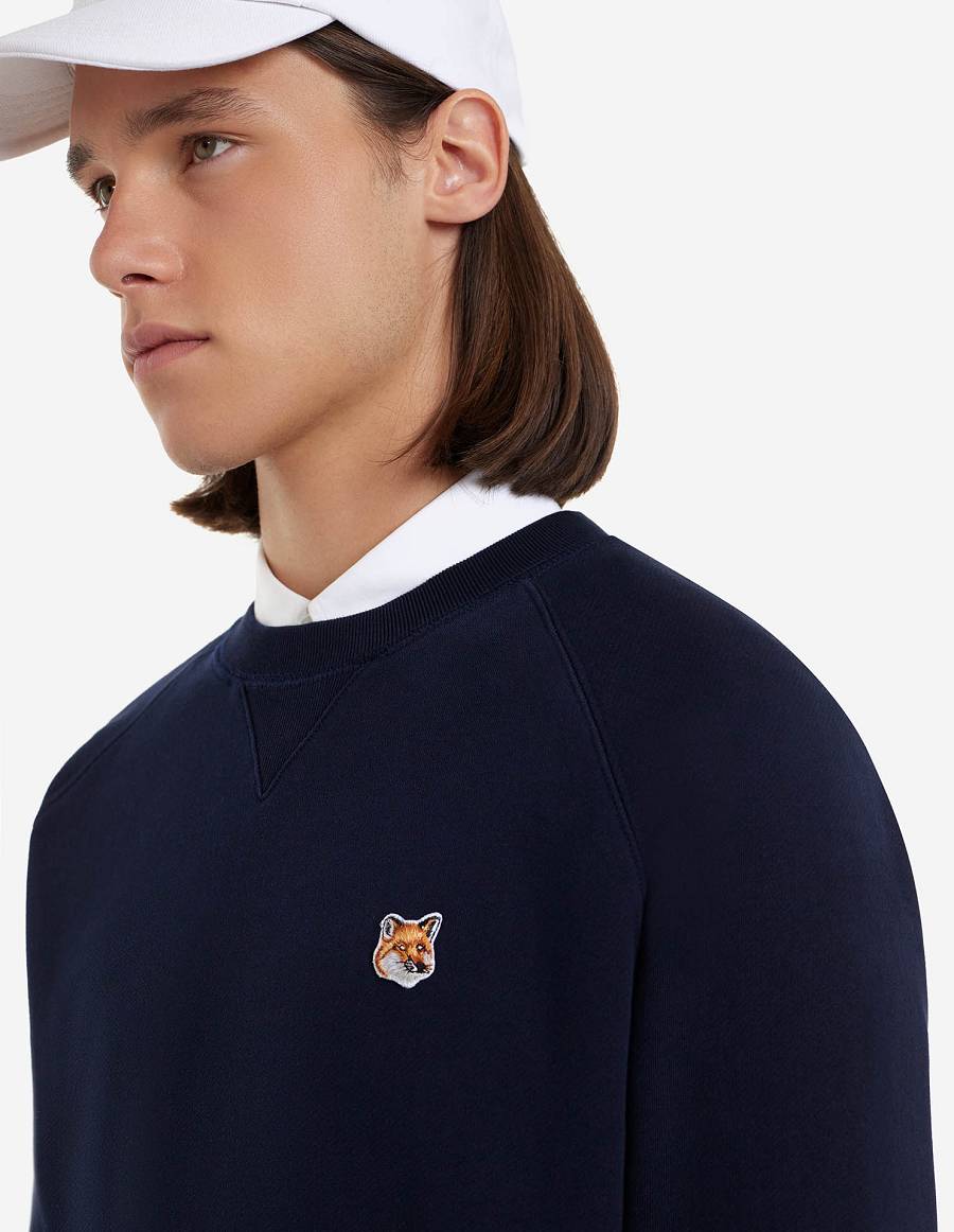 Navy Men's Maison Kitsune Fox Head Patch Classic Sweatshirts | AU-P0152