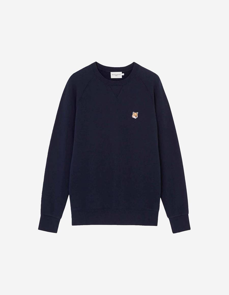 Navy Men\'s Maison Kitsune Fox Head Patch Classic Sweatshirts | AU-P0152