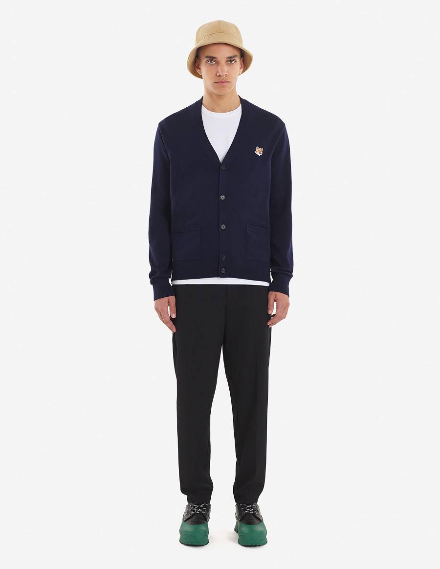 Navy Men's Maison Kitsune Fox Head Patch Classic Cardigan | AU-W194