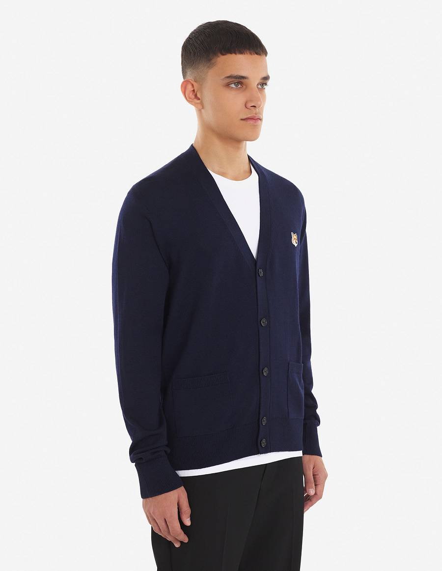 Navy Men's Maison Kitsune Fox Head Patch Classic Cardigan | AU-W194