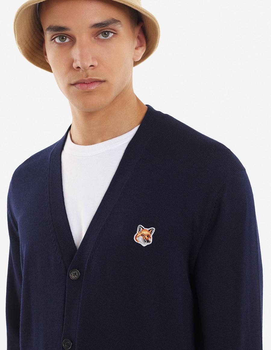 Navy Men's Maison Kitsune Fox Head Patch Classic Cardigan | AU-W194