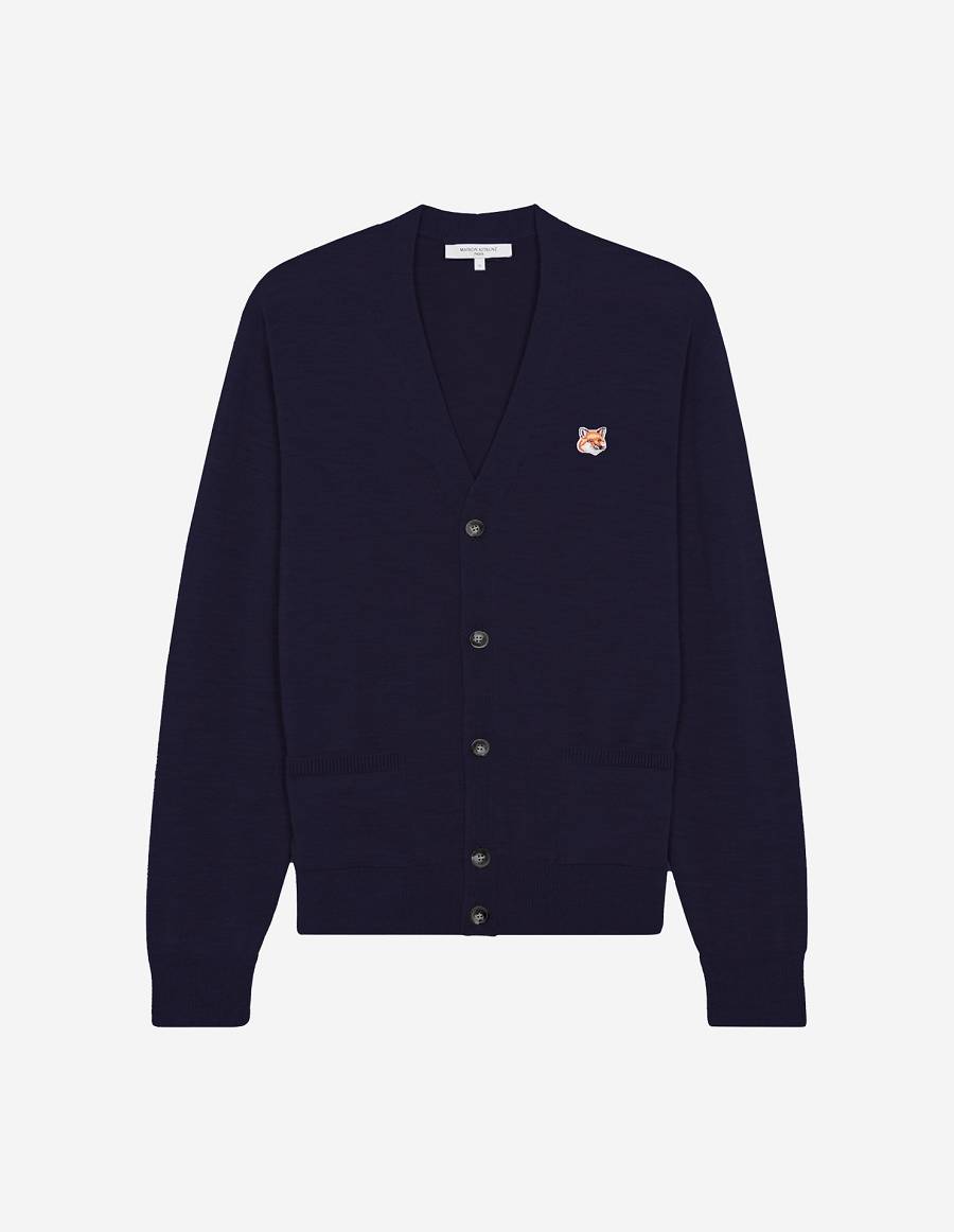 Navy Men\'s Maison Kitsune Fox Head Patch Classic Cardigan | AU-W194