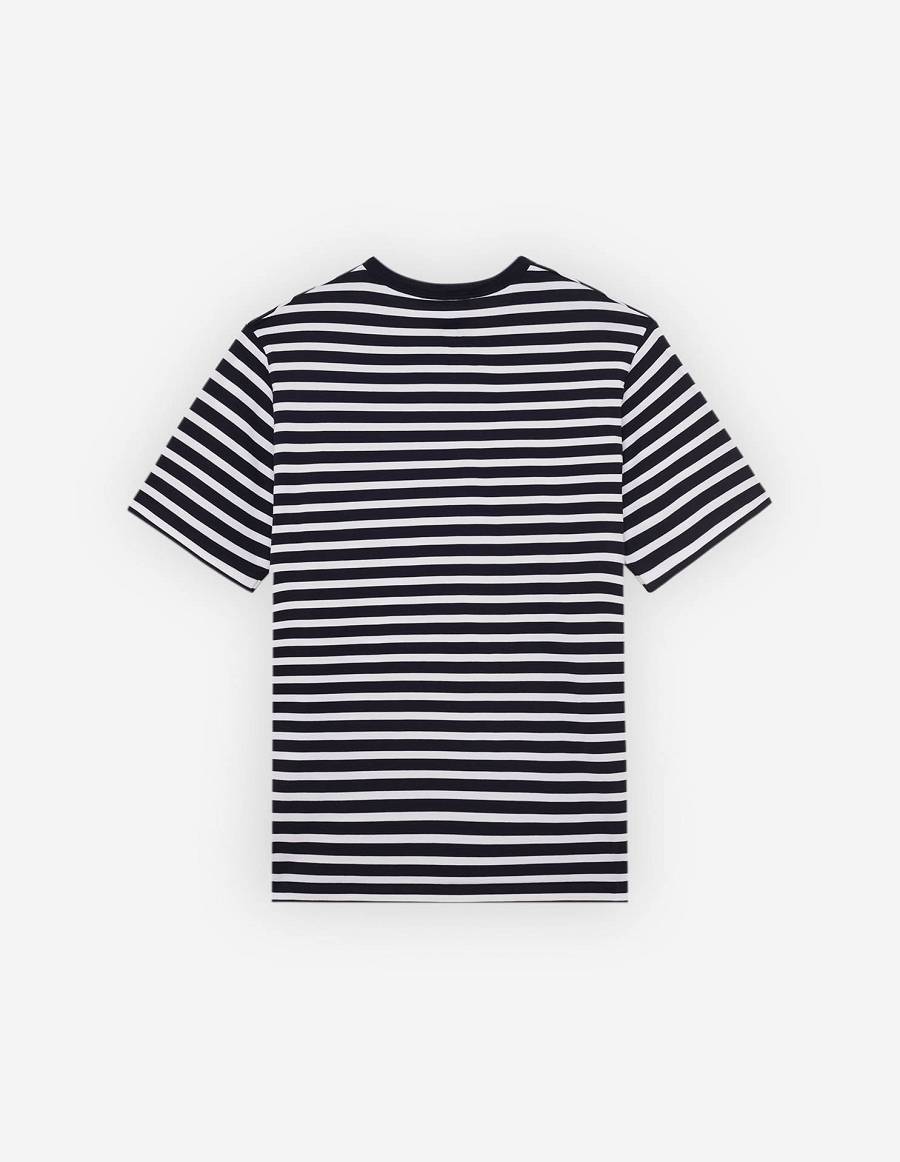 Navy Men's Maison Kitsune Frenchie Dressed Fox Patch Marin T Shirts | AU-S0764