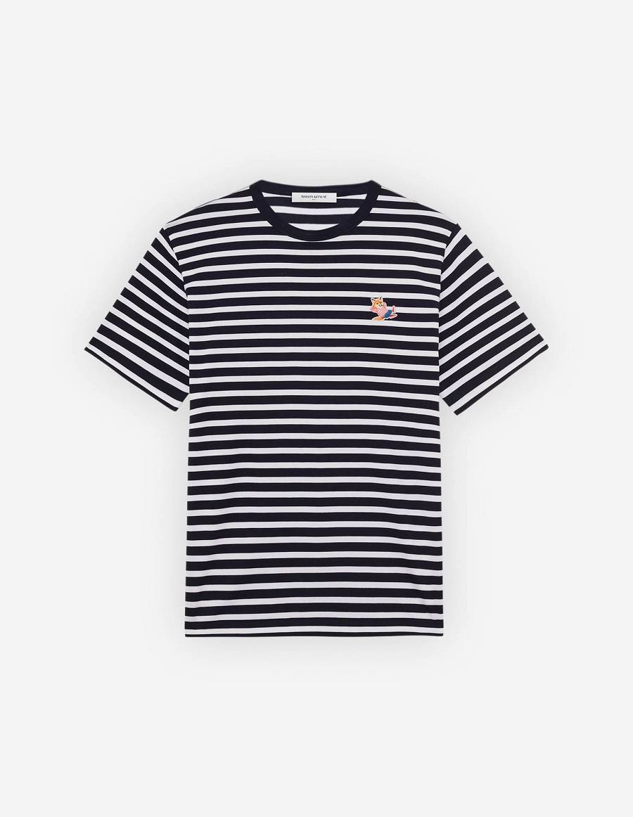 Navy Men\'s Maison Kitsune Frenchie Dressed Fox Patch Marin T Shirts | AU-S0764