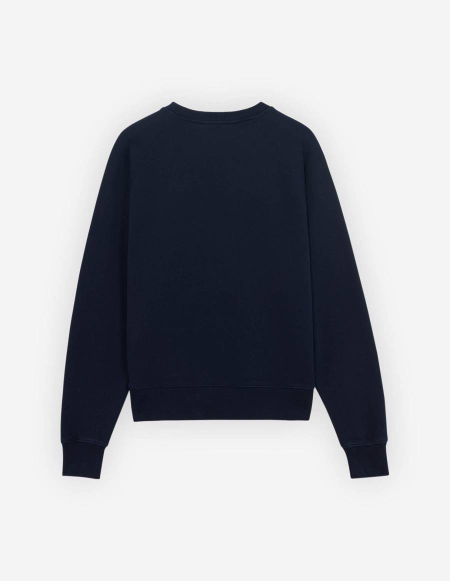 Navy Men's Maison Kitsune Frenchie Dressed Fox Patch Adjusted Sweatshirts | AU-V0143