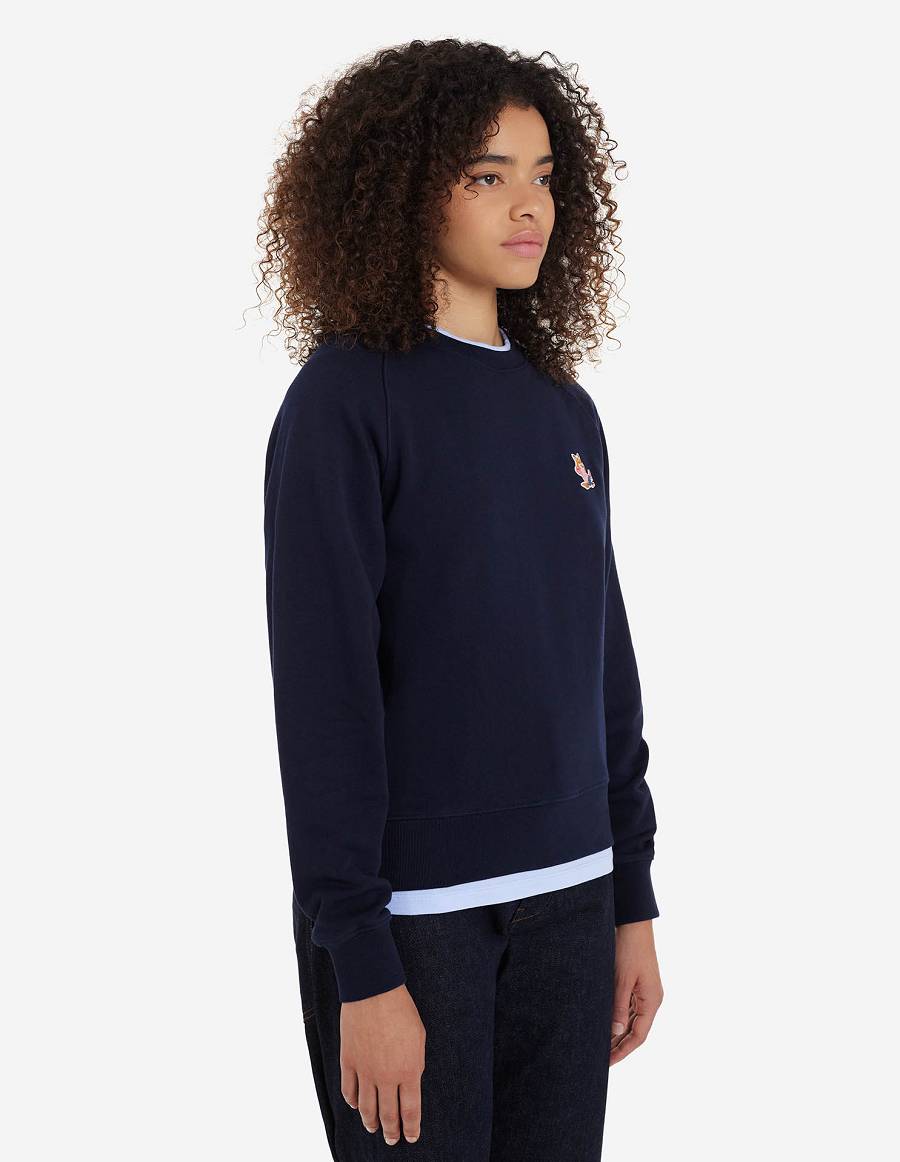 Navy Men's Maison Kitsune Frenchie Dressed Fox Patch Adjusted Sweatshirts | AU-V0143