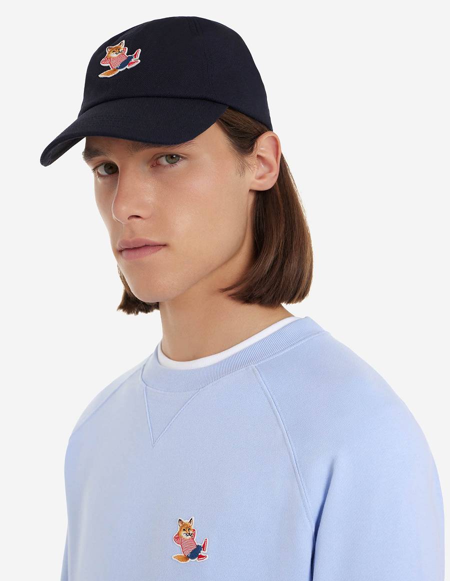 Navy Men's Maison Kitsune Frenchie Dressed Fox Patch 6p Caps | AU-X0928