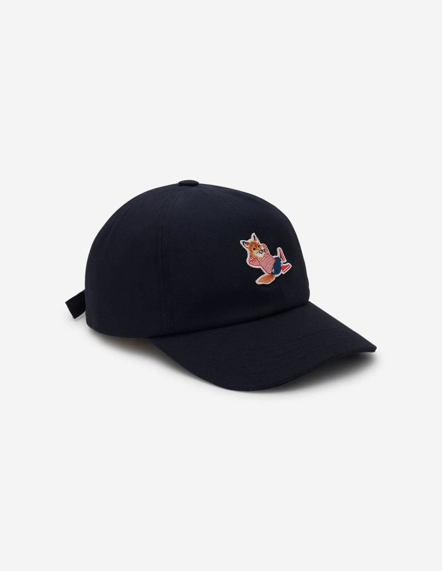 Navy Men\'s Maison Kitsune Frenchie Dressed Fox Patch 6p Caps | AU-X0928