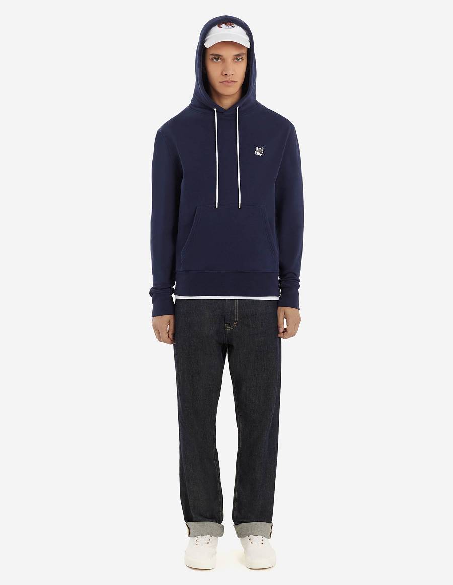 Navy Men's Maison Kitsune Grey Fox Head Patch Classic Hoodies | AU-E0903