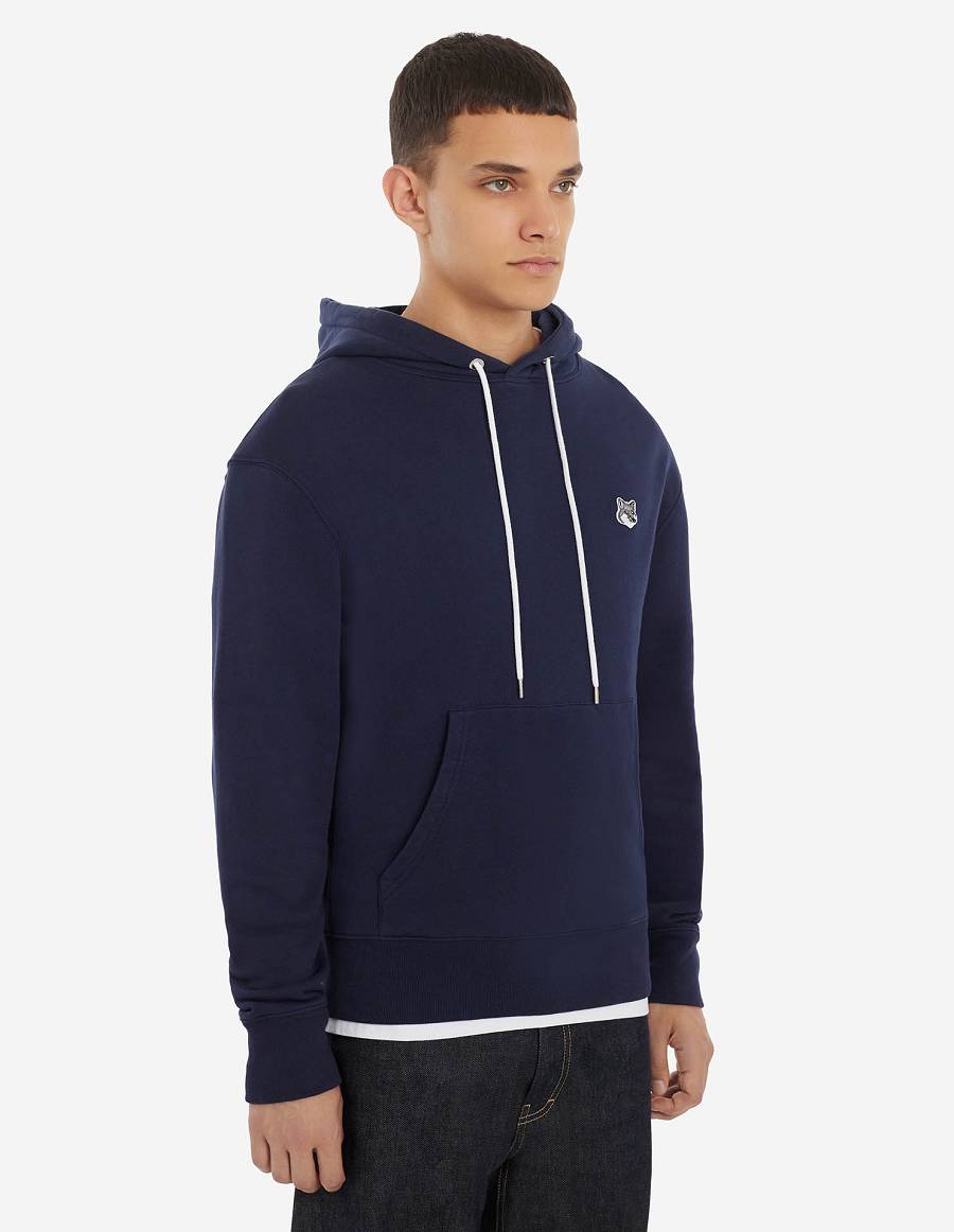 Navy Men's Maison Kitsune Grey Fox Head Patch Classic Hoodies | AU-E0903