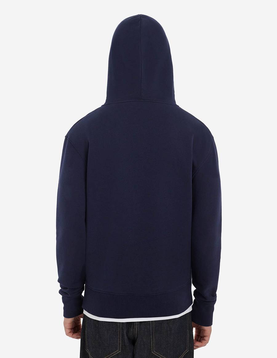 Navy Men's Maison Kitsune Grey Fox Head Patch Classic Hoodies | AU-E0903