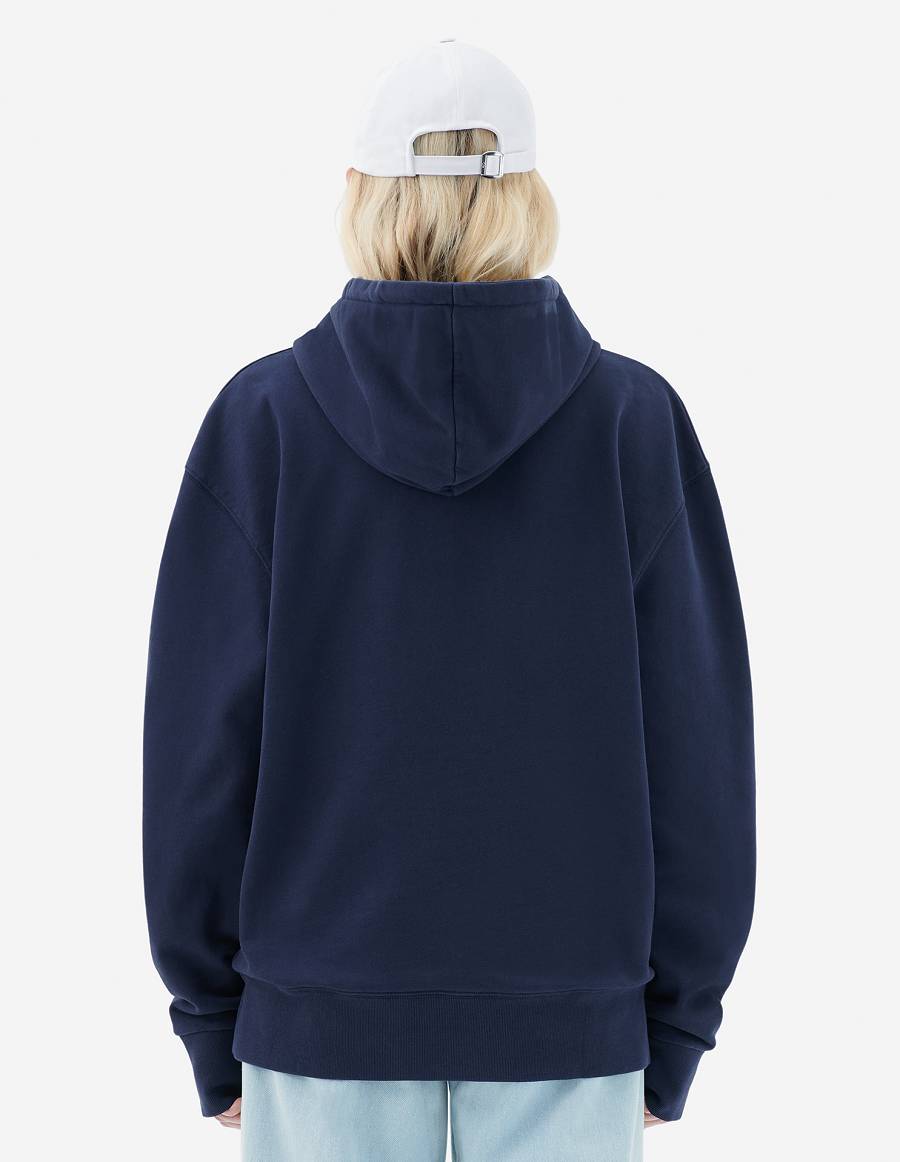 Navy Men's Maison Kitsune Grey Fox Head Patch Classic Hoodies | AU-E0903