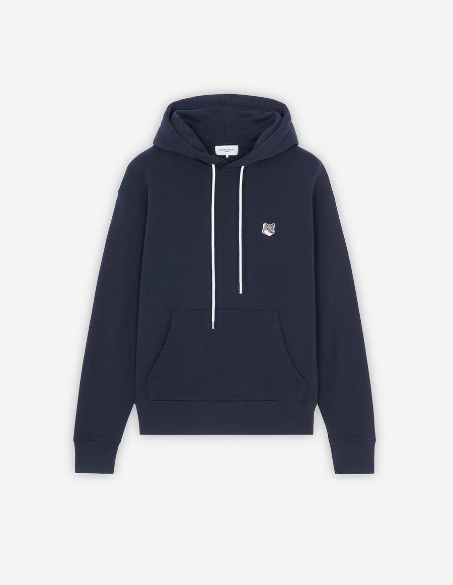 Navy Men\'s Maison Kitsune Grey Fox Head Patch Classic Hoodies | AU-E0903