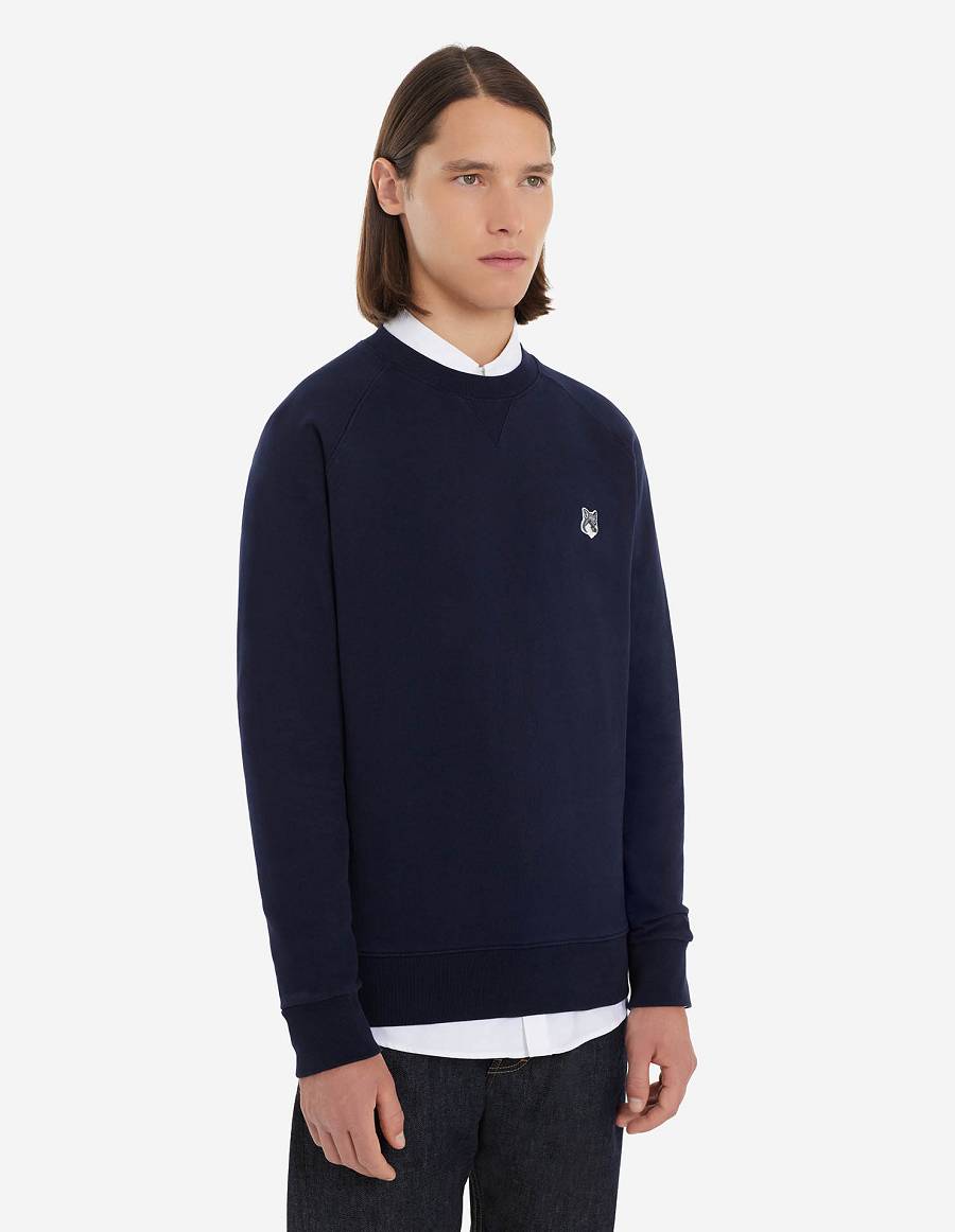 Navy Men's Maison Kitsune Grey Fox Head Patch Classic Sweatshirts | AU-J0947