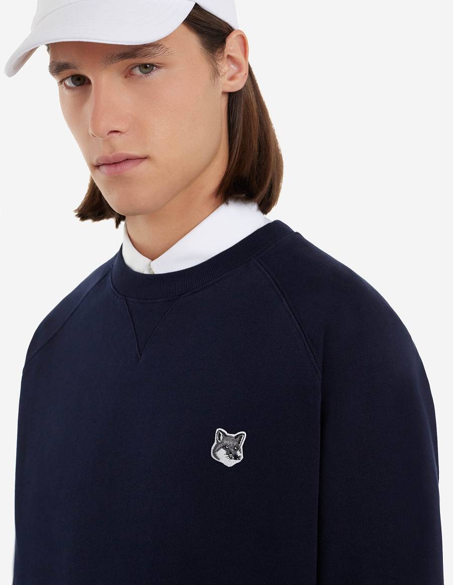 Navy Men's Maison Kitsune Grey Fox Head Patch Classic Sweatshirts | AU-J0947