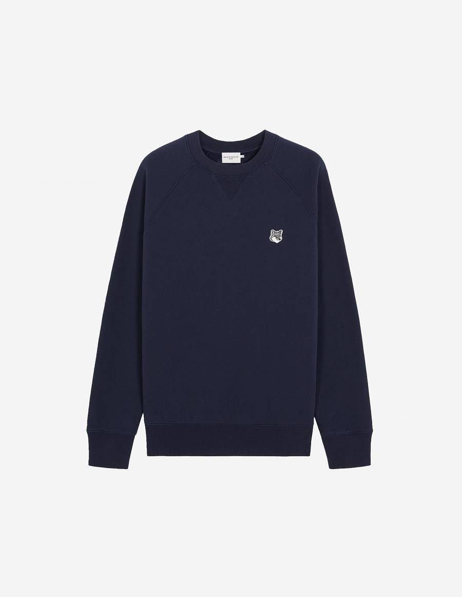 Navy Men\'s Maison Kitsune Grey Fox Head Patch Classic Sweatshirts | AU-J0947