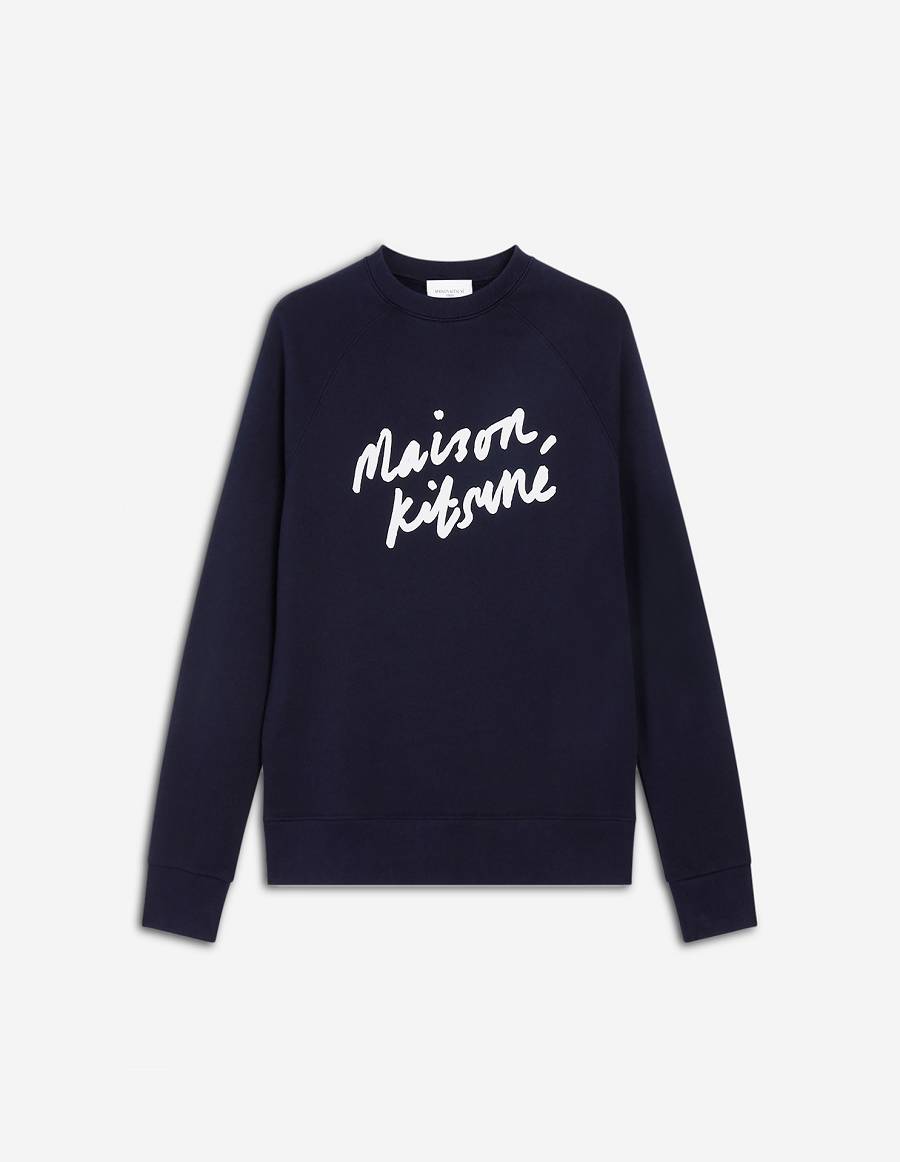 Navy Men\'s Maison Kitsune Handwriting Clean Sweatshirts | AU-E178