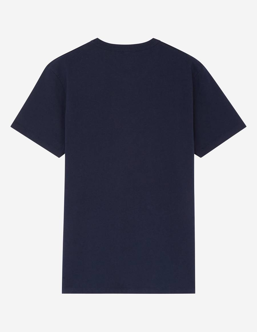 Navy Men's Maison Kitsune Handwriting Classic T Shirts | AU-K0332