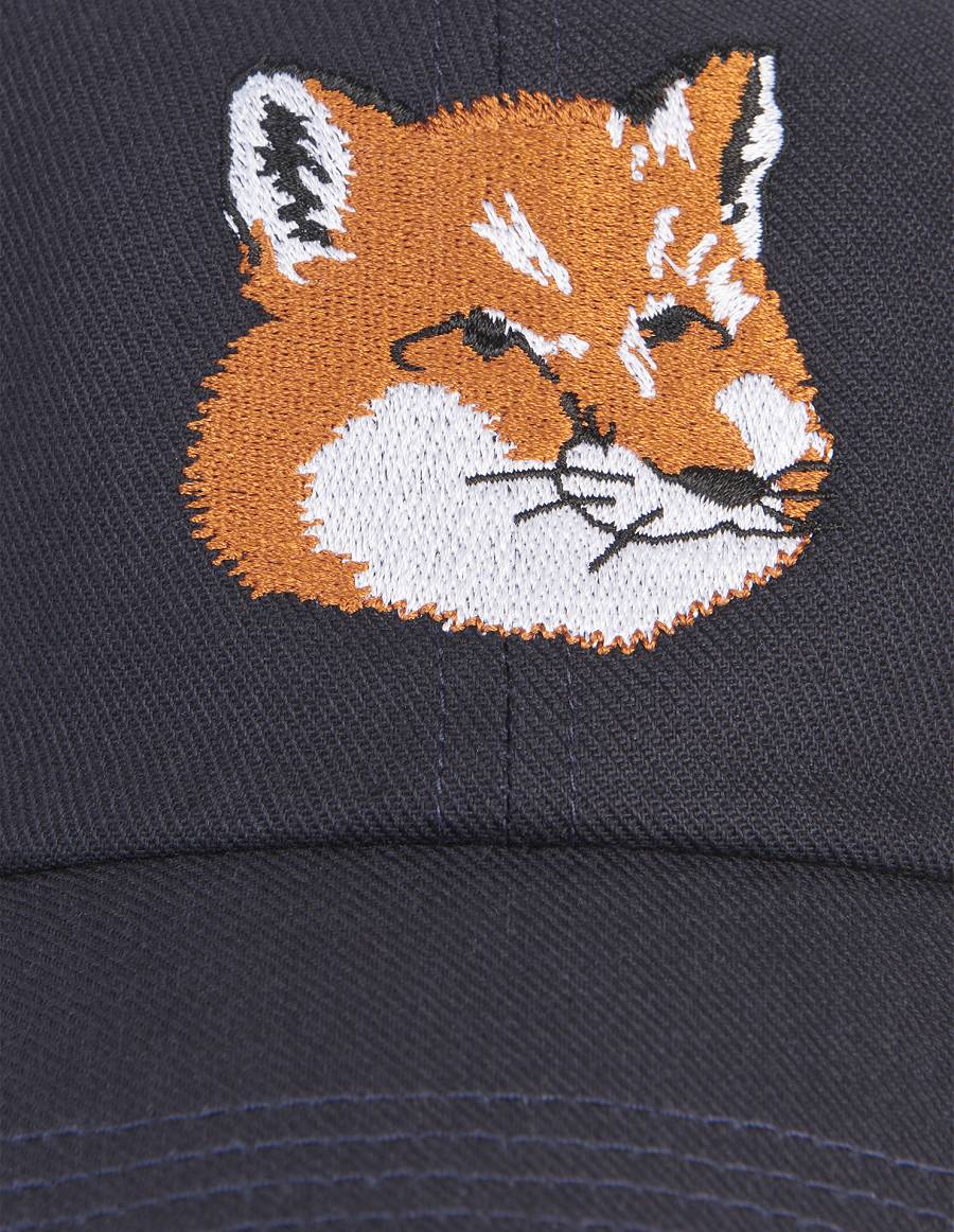 Navy Men's Maison Kitsune Large Fox Head Embroidery 6p Caps | AU-K0360