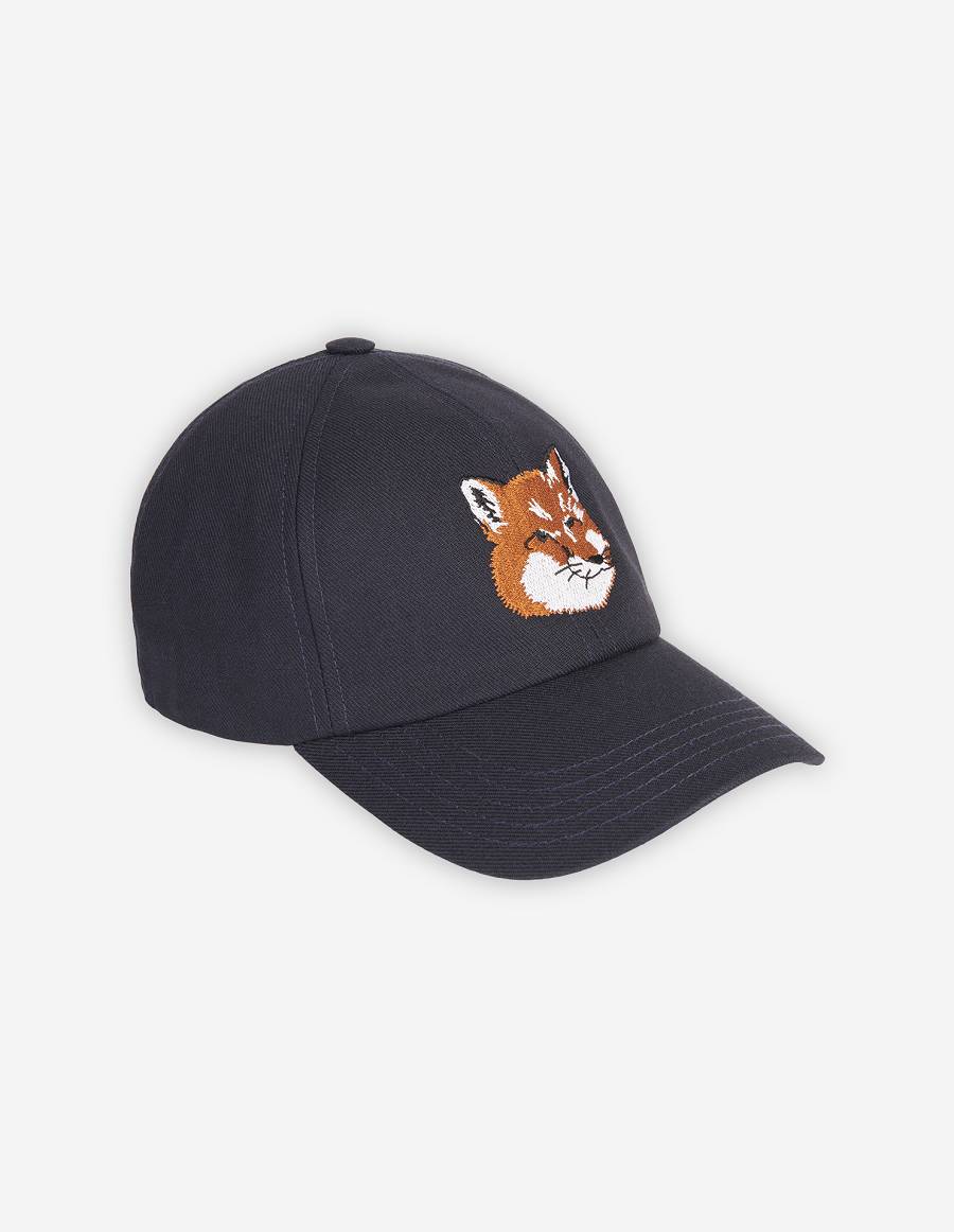 Navy Men\'s Maison Kitsune Large Fox Head Embroidery 6p Caps | AU-K0360