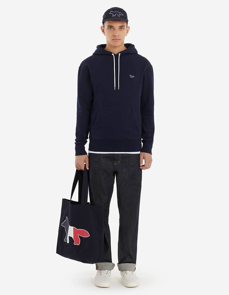 Navy Men's Maison Kitsune Navy Fox Patch Classic Hoodies | AU-B0113