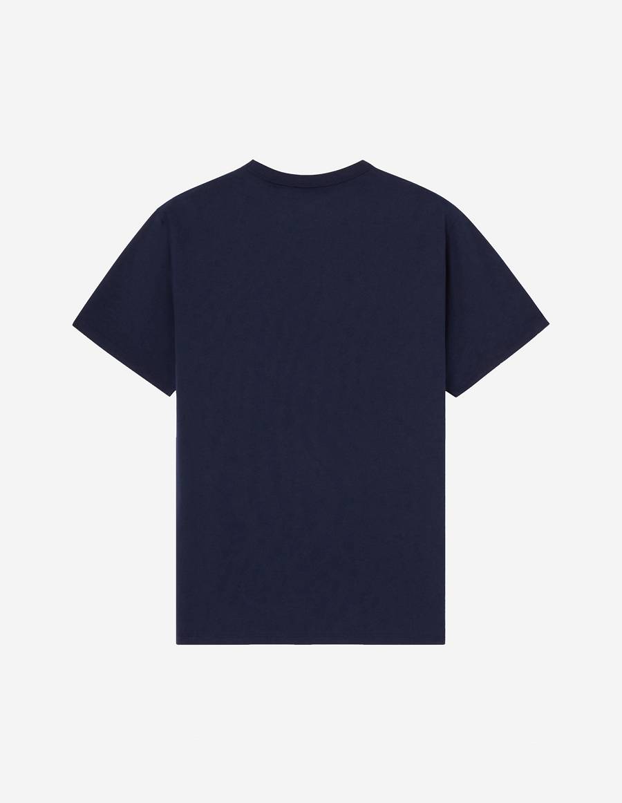 Navy Men's Maison Kitsune Navy Fox Patch Classic Pocket T Shirts | AU-P0413