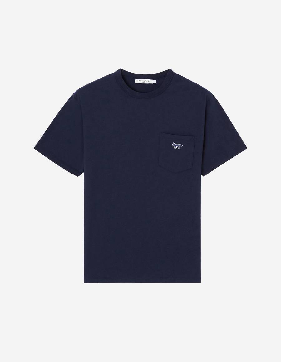 Navy Men\'s Maison Kitsune Navy Fox Patch Classic Pocket T Shirts | AU-P0413