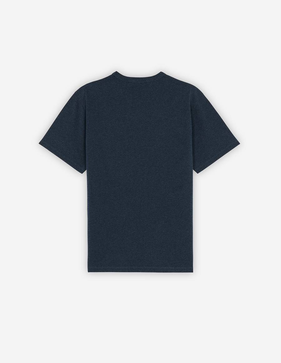 Navy Men's Maison Kitsune Navy Fox Patch Classic Pocket T Shirts | AU-S0126