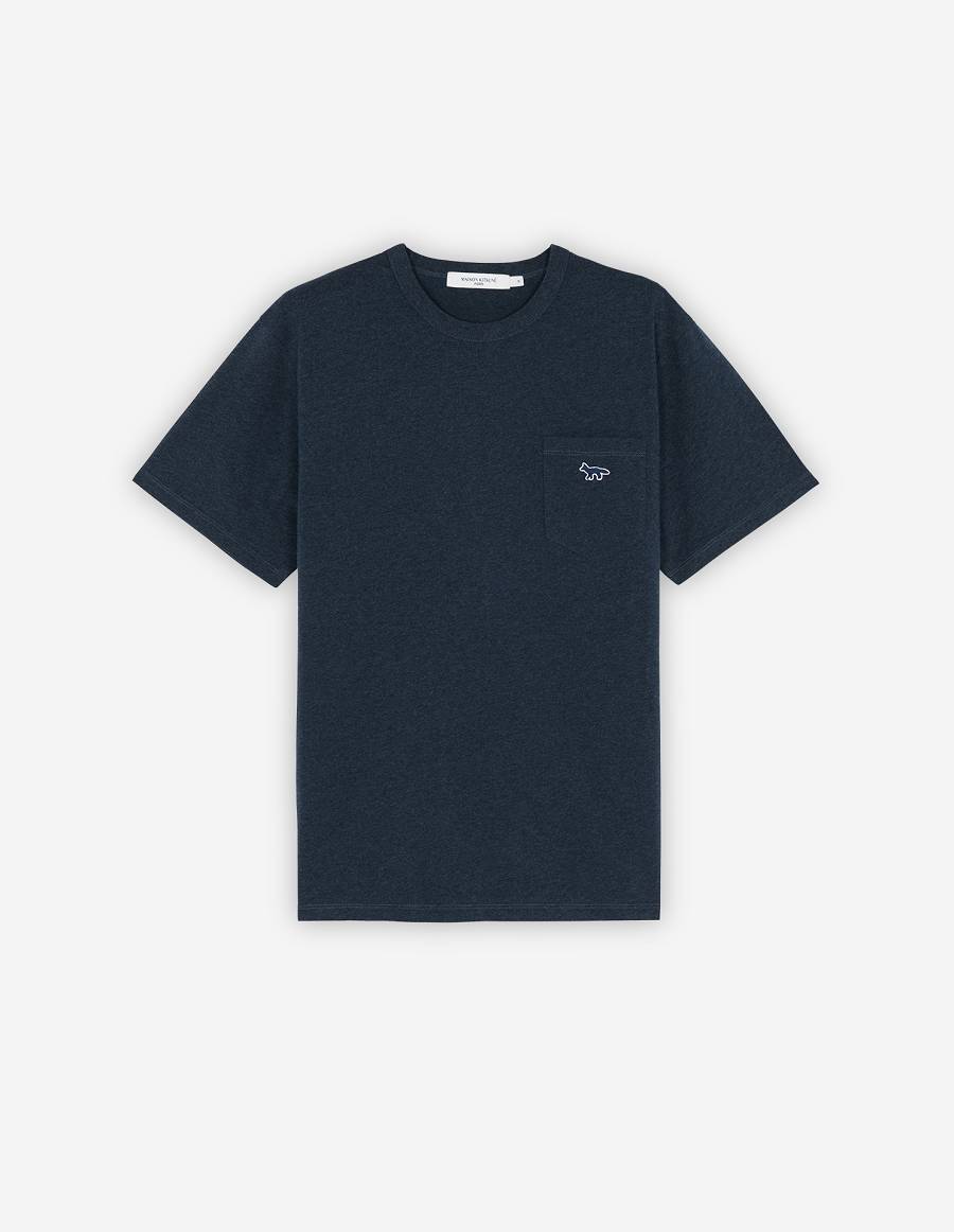 Navy Men\'s Maison Kitsune Navy Fox Patch Classic Pocket T Shirts | AU-S0126