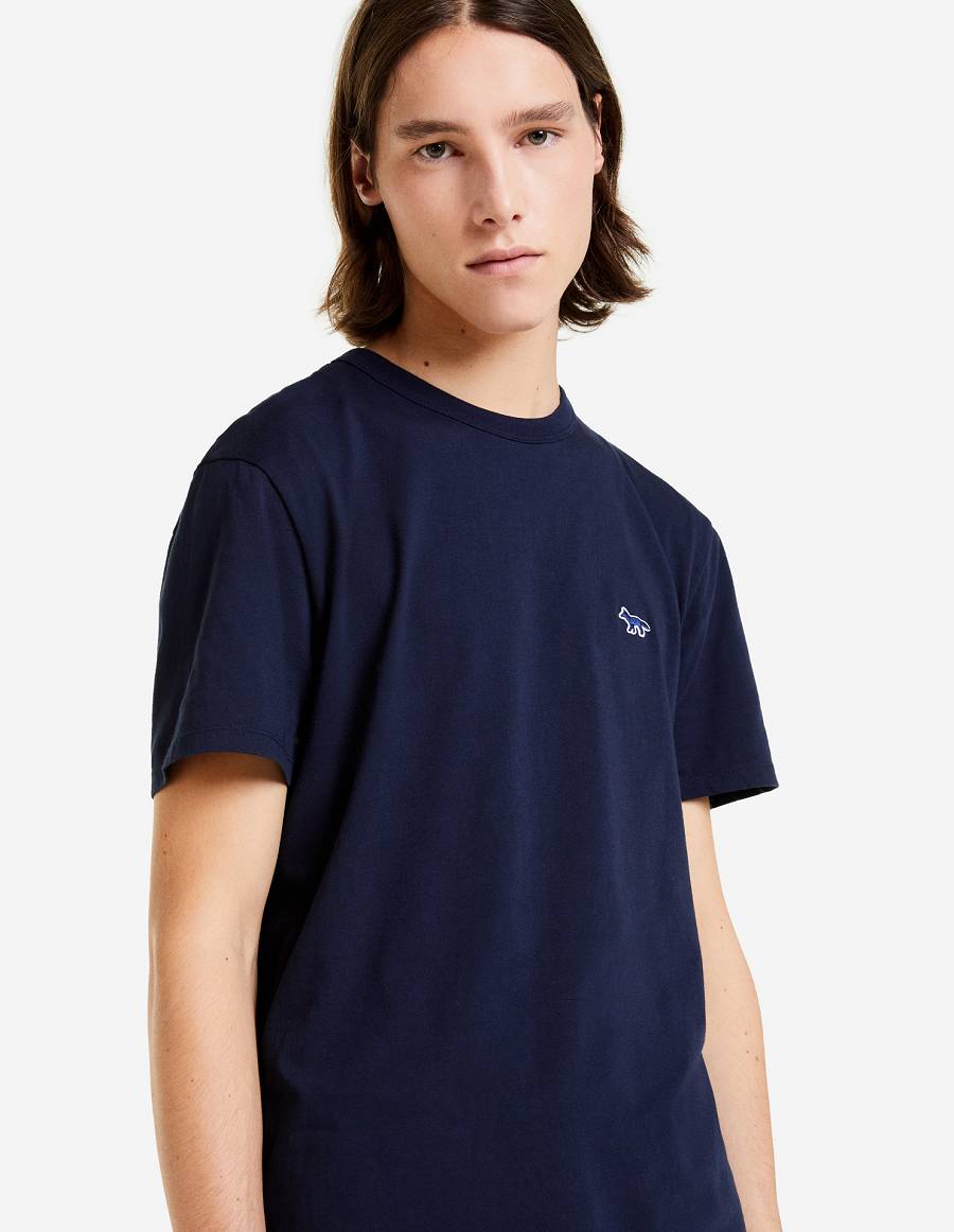 Navy Men's Maison Kitsune Navy Fox Patch Classic T Shirts | AU-U934