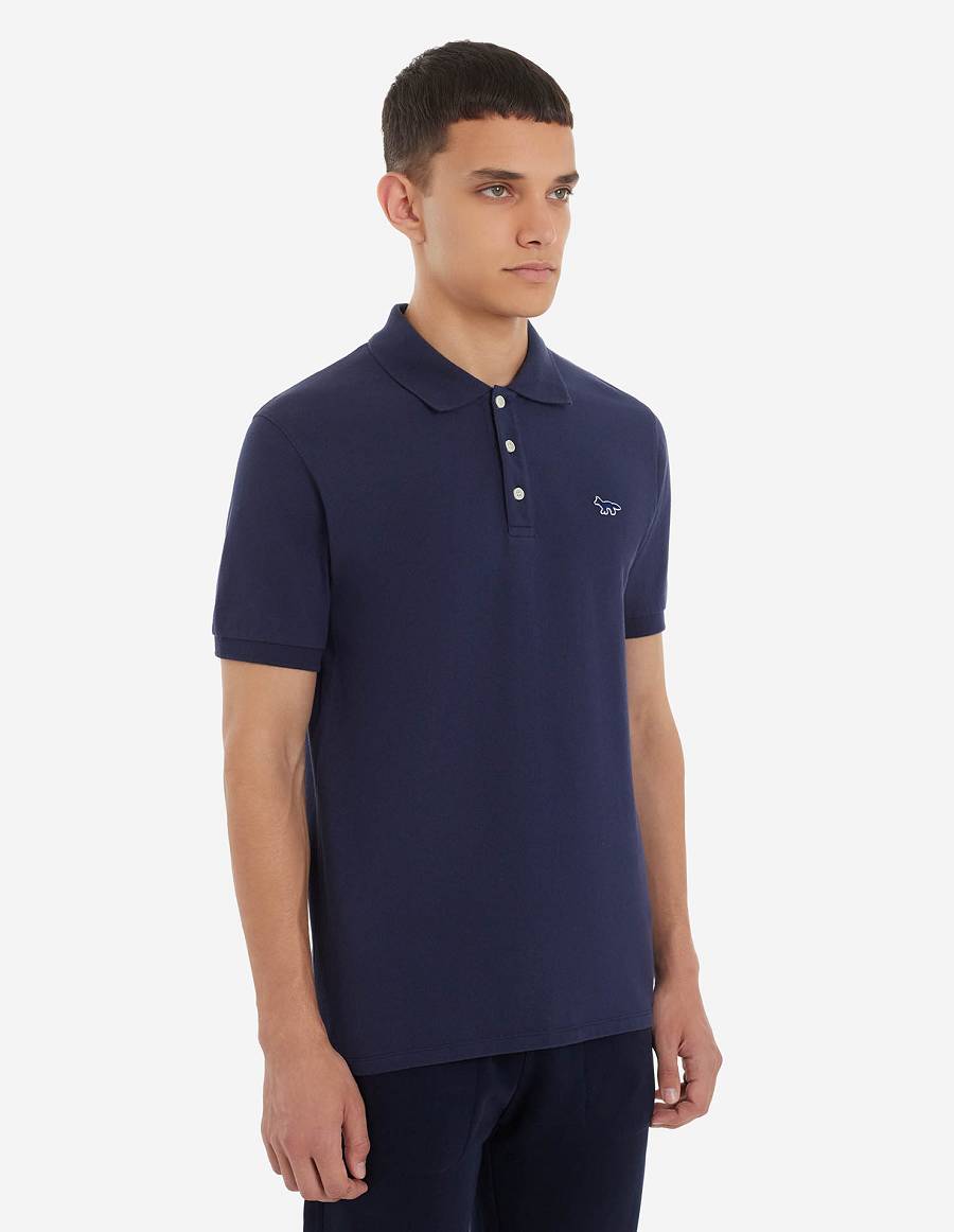 Navy Men's Maison Kitsune Navy Fox Patch Classic Polo | AU-Z0378