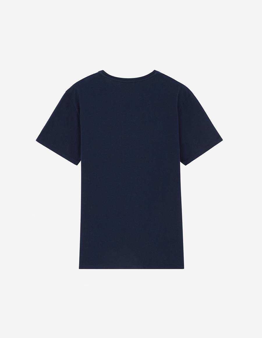 Navy Men's Maison Kitsune Palais Royal Classic T Shirts | AU-Q0148