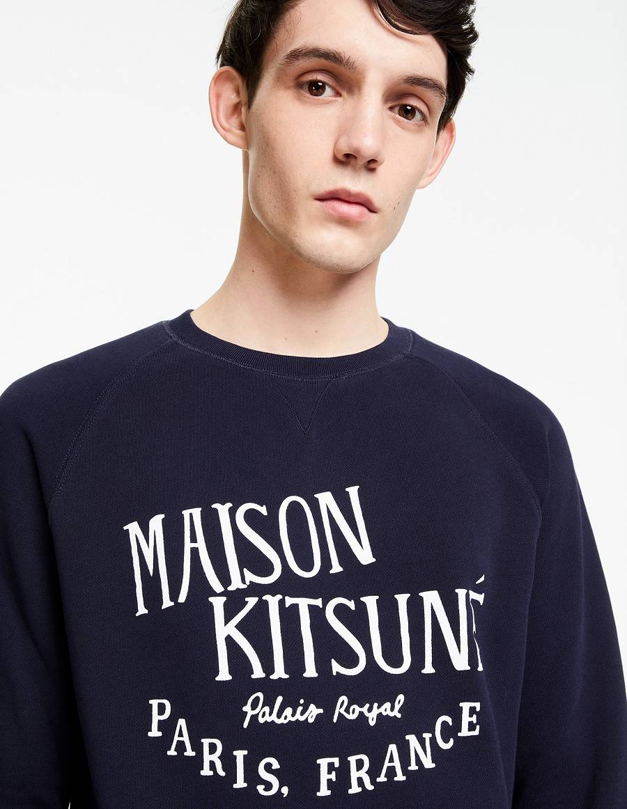 Navy Men's Maison Kitsune Palais Royal Classic Sweatshirts | AU-Q0264